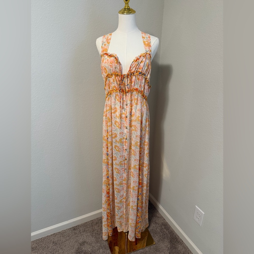 Free People Button Through Maxi Dress (Unlined and semi-sheer)